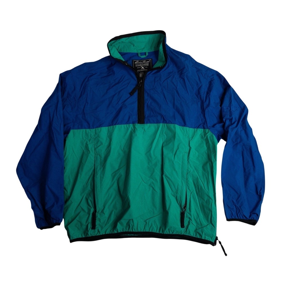 90s Eddie Bauer Pull Over Quarter Zip Wind Breaker Blue/Green Mens M